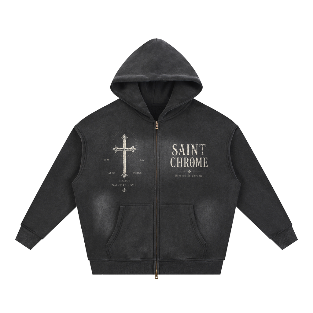 Sunfade Two-way Zipper Boxy Fleece Hoodie