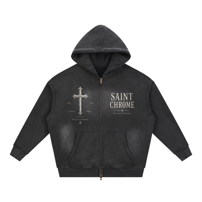 Sunfade Two-way Zipper Boxy Fleece Hoodie