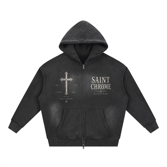 Sunfade Two-way Zipper Boxy Fleece Hoodie